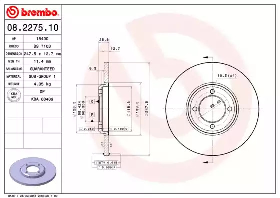 Тормозной диск BREMBO 08.2275.10