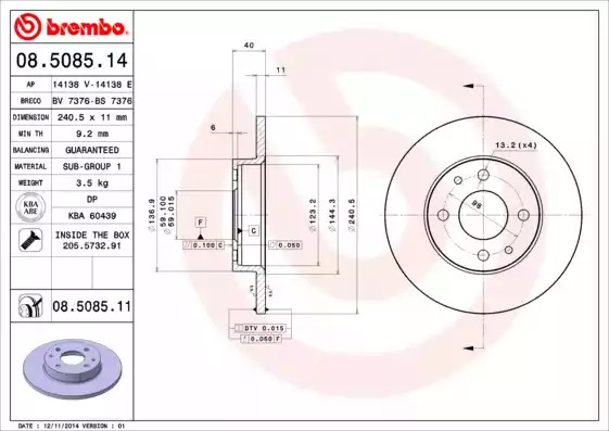 Тормозной диск BREMBO 08.5085.11