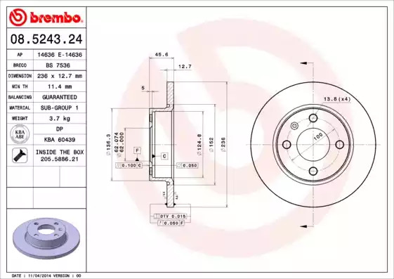 Тормозной диск BREMBO 08.5243.24