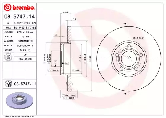 Тормозной диск BREMBO 08.5747.11