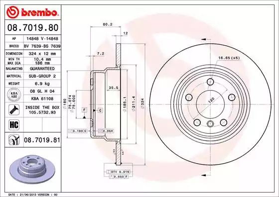 Тормозной диск BREMBO 08.7019.81