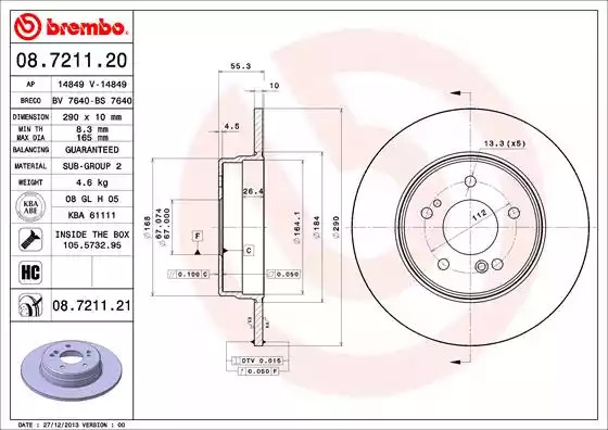 Тормозной диск BREMBO 08.7211.21