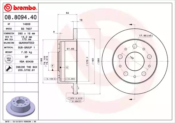 Тормозной диск BREMBO 08.8094.40