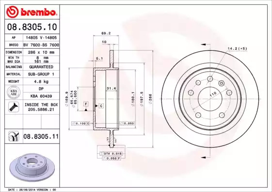 Тормозной диск BREMBO 08.8305.11