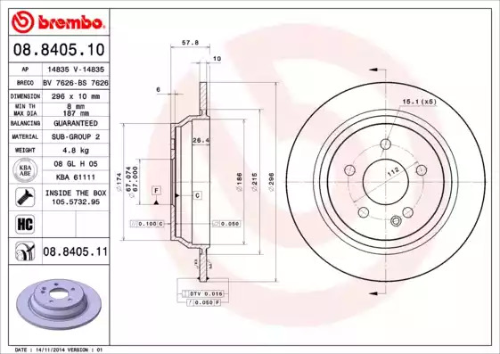 Тормозной диск BREMBO 08.8405.10