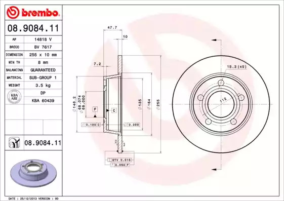 Тормозной диск BREMBO 08.9084.11