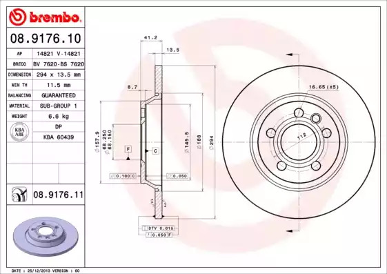 Тормозной диск BREMBO 08.9176.11