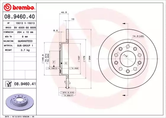 Тормозной диск BREMBO 08.9460.41