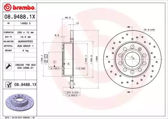 Тормозной диск BREMBO 08.9488.1X
