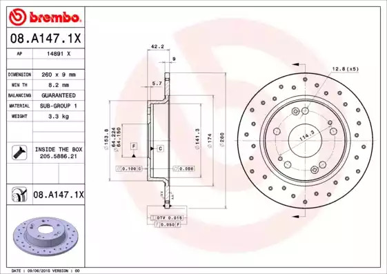 Тормозной диск BREMBO 08.A147.1X