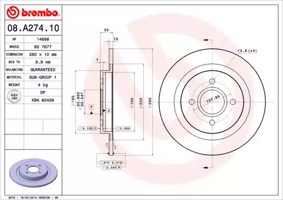 Тормозной диск BREMBO 08.A274.10