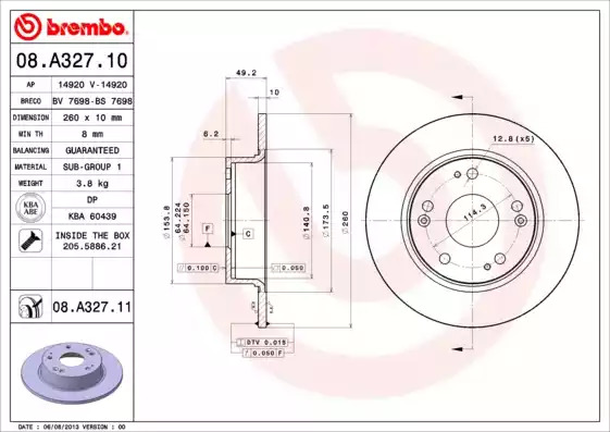 Тормозной диск BREMBO 08.A327.11