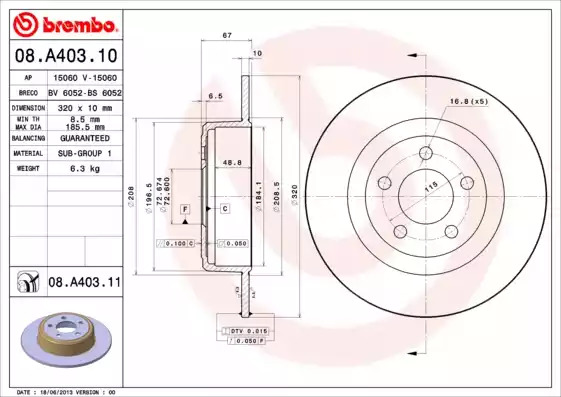 Тормозной диск BREMBO 08.A403.11