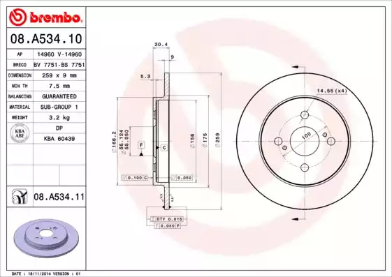 Тормозной диск BREMBO 08.A534.10