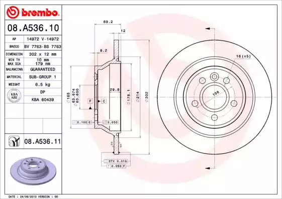 Тормозной диск BREMBO 08.A536.11