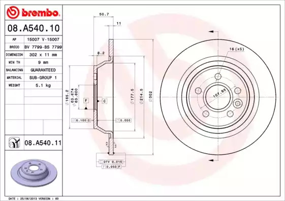 Тормозной диск BREMBO 08.A540.10