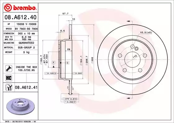 Тормозной диск BREMBO 08.A612.41