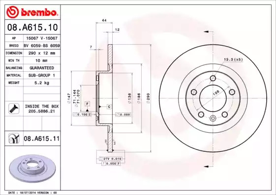 Тормозной диск BREMBO 08.A615.11