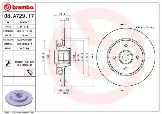 Тормозной диск BREMBO 08.A729.17