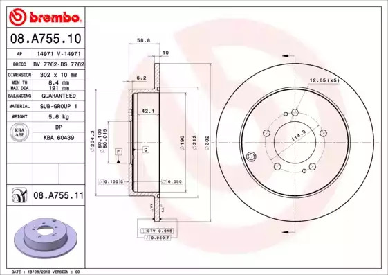 Тормозной диск BREMBO 08.A755.11