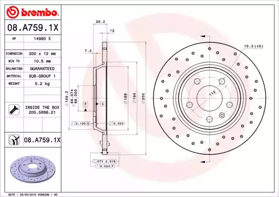 Тормозной диск BREMBO 08.A759.1X
