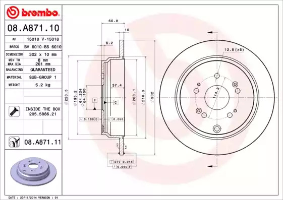 Тормозной диск BREMBO 08.A871.10