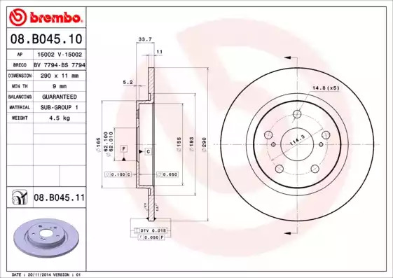 Тормозной диск BREMBO 08.B045.10