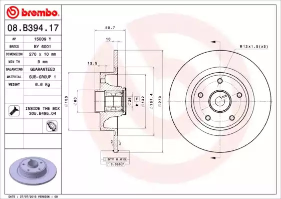 Тормозной диск BREMBO 08.B394.17