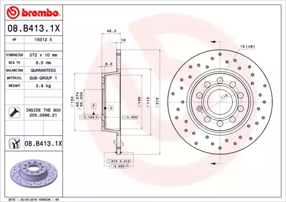 Тормозной диск BREMBO 08.B413.1X