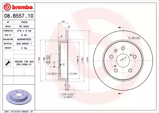 Тормозной диск BREMBO 08.B557.10