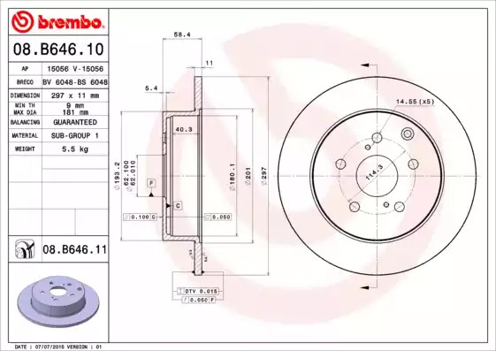 Тормозной диск BREMBO 08.B646.11