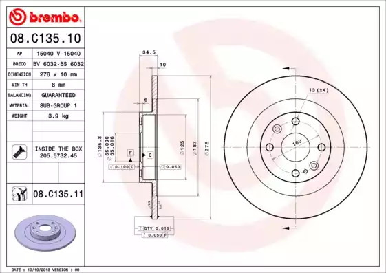 Тормозной диск BREMBO 08.C135.11