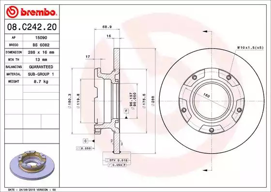 Тормозной диск BREMBO 08.C242.20