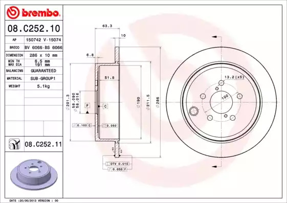 Тормозной диск BREMBO 08.C252.11