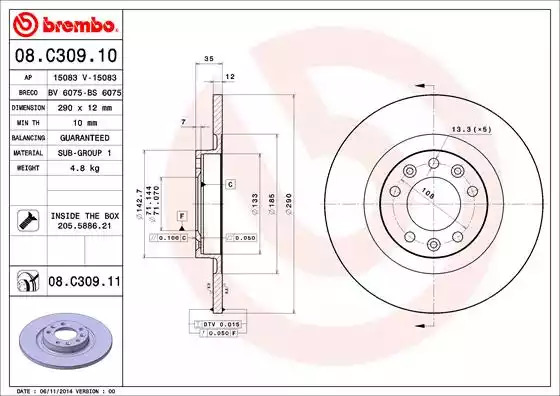 Тормозной диск BREMBO 08.C309.11