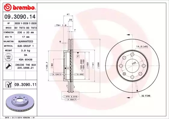 Тормозной диск BREMBO 09.3090.11