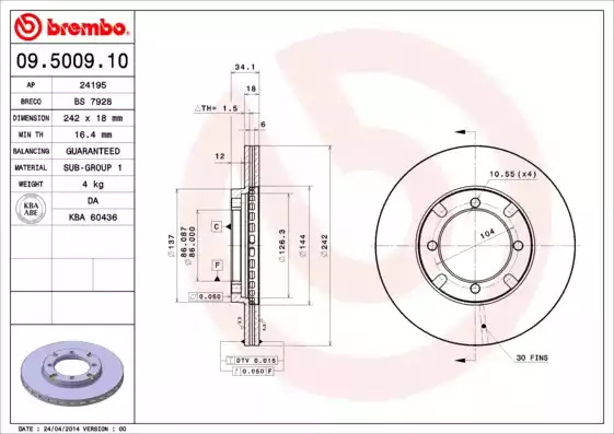 Тормозной диск BREMBO 09.5009.10