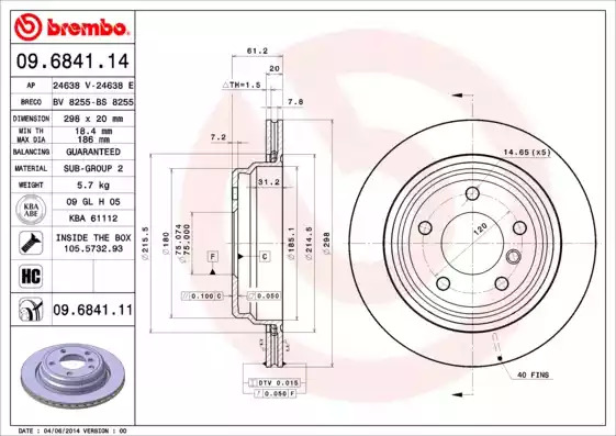 Тормозной диск BREMBO 09.6841.14