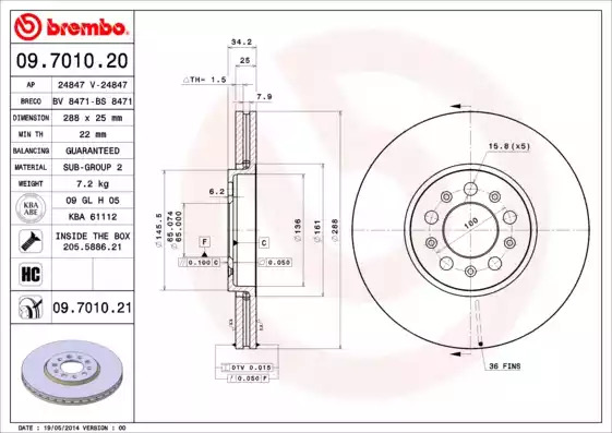 Тормозной диск BREMBO 09.7010.21