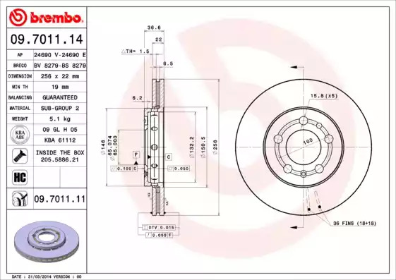 Тормозной диск BREMBO 09.7011.11