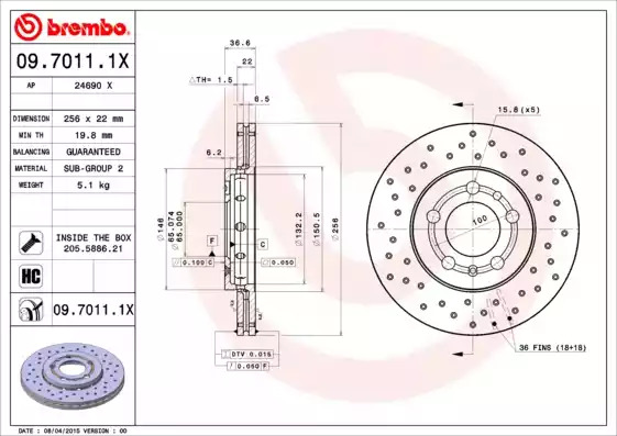 Тормозной диск BREMBO 09.7011.1X