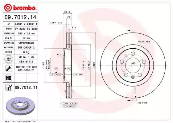 Тормозной диск BREMBO 09.7012.11