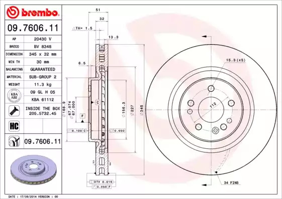 Тормозной диск BREMBO 09.7606.11