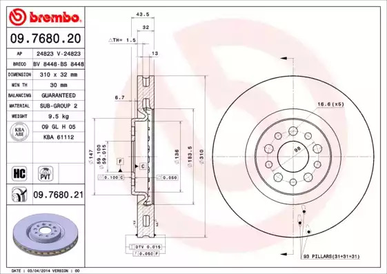 Тормозной диск BREMBO 09.7680.21