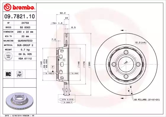 Тормозной диск BREMBO 09.7821.10