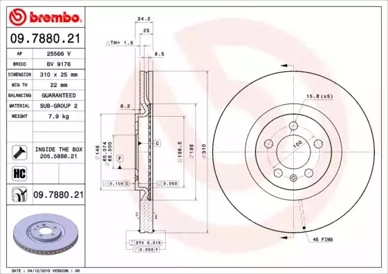 Тормозной диск BREMBO 09.7880.21