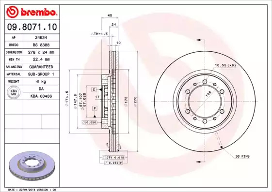 Тормозной диск BREMBO 09.8071.11