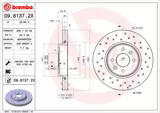 Тормозной диск BREMBO 09.8137.2X