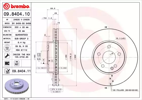 Тормозной диск BREMBO 09.8404.11