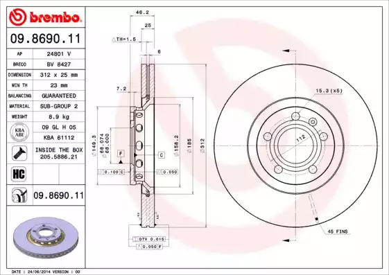 Тормозной диск BREMBO 09.8690.11